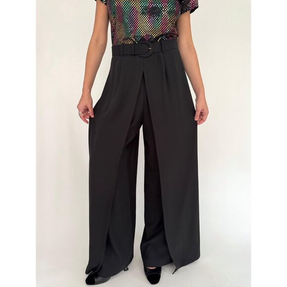 90s vintage black rainbow sequin dressy disco wide leg palazzo pant jumpsuit - Picture 7 of 10